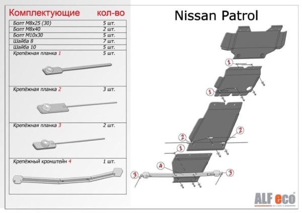 Защита картера Nissan Patrol Y62 (4 части) (2010-2021) Alfeco