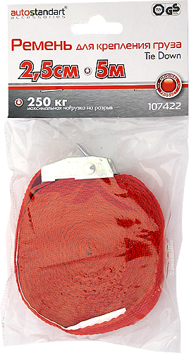 Стяжка для крепления груза 0,25т 5м х 2,5см с замком (красный)