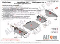 Защита картера Kia Mohave (4 части) (2017-н.в.) 3.0 Alfeco