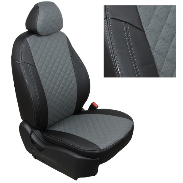Чехлы из экокожи РОМБ для Fiat Doblo (2006-н.в.) Автопилот Черный+Серый