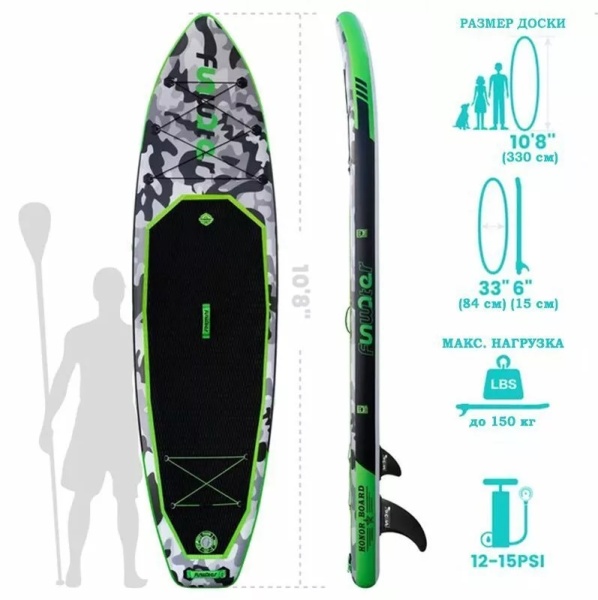 Надувная SUP-доска (сапборд) FunWater Honor Green 11'0 (330x84x15 cm)
