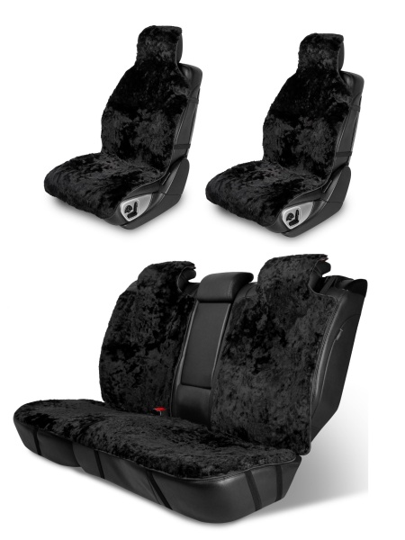 Меховые накидки на сиденья Черные комплект (Россия)