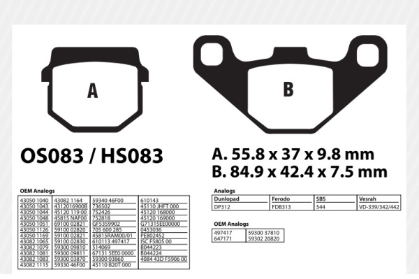 Тормозные колодки для Cf Moto/Stels/Yamaha HS083 Усиленные (Rival)