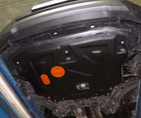 Защита картера Hyundai Creta (2016-2021) (установка на штатные точки) со сливными отверстиями Alfeco